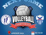Volleyball logo template design. Black and White. Vintage Style. Isolated on blue background. Vector illustration